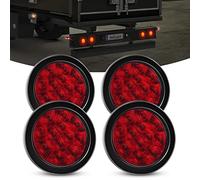Nilight 4PCS 4” 12LED Red Round Stop Brake Turn Tail Lights w/Surface Mount Grommet Plugs IP67 Trailer Tail Lights for Truck Trailer RV, 2 Years Warranty