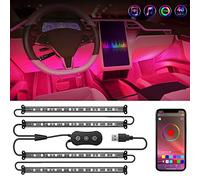 Nilight 4PCS USB Interior Car Lights 48 LEDs RGB LED Strips Lights with App Control Music Sound Active Mode Under Dash Footwell Ambient Lights 2 Line Design for Car Truck ATV UTV, 2 Years Warranty