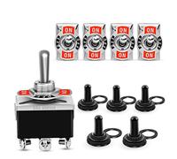 Nilight 5 Pack 6Pin Heavy Duty Rocker Toggle Switch 15A 250V 20A 125V DPDT 6 Pin ON, Off, ON Switch Metal Bat Waterproof Boot Cap Cover