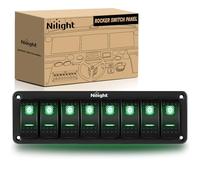 Nilight 8 Gang Rocker Switch Panel 5Pin On Off Toggle Switch Aluminum Holder 12V 24V Dash Pre-Wired Green Backlit Switches for Automotive Cars Marine Boats RVs Truck