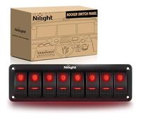 Nilight 8 Gang Rocker Switch Panel 5Pin On Off Toggle Switch Aluminum Holder 12V 24V Dash Pre-Wired Red Backlit Switches for Automotive Cars Marine Boats RVs Truck, 2 Years Warranty