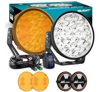 Nilight 9" Round LED Off Road Driving Lights with Yellow Black Covers 2 x 140W Hyper Spot Work Lights with DT 14AWG Connector Wiring Harness Kit for Jeep