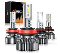 Nilight 9005/HB3 H11/H9/H8 LED Bulbs, High and Low Beam Fog Ligh Bulbs Combo, 6000K Cool White IP67, Plug and Play, 4-Pack
