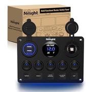 Nilight 90101E 5Gang Multi-Function 5 Gang Rocker Dual USB Charger + Digital Volmeter +12V Outlet Pre-Wired Switch Panel with Circuit Breakers for RV Car Boat Truck Trailer
