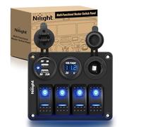 Nilight 90117G 4 Gang Rocker Switch Panel Waterproof Pre-Wired Aluminum Switch Panel with Dual USB Cigarette Lighter Socket Voltmeter12V-24V DC ON Off Switch Panel for Cars Rvs Trucks