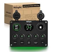 Nilight 90125E 5 Gang Multi Function Rocker Switch Green Backlit Dual USB Charger, Digital Voltmeter, 12V Outlet Pre-Wired Switch Panel with Inline Fuse for RVs Cars Boats Trucks Trailers