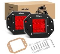 Nilight Flush Mount LED Light Pods 2 PCS 42 W Red Upgraded Spot Flood Combo Bumper Driving Fog Lights Fishing Hunting Emergency Safety Signal Light for UTV Pickup Van Boat Tractor