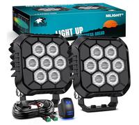 Nilight LED Pod Light 2PCS 3.8 Inch 45 W Square Driving Lights 9 LED Hyper Flood Beam Offroad Light Work Light w/16 AWG Rocker Switch Wiring Harness Kit for Truck Motorbike Boat ATV UTV