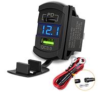 Nilight Rocker Switch Style USB Charger LED Voltmeter Quick Charge 12V PD Type C and USB QC 3.0 Car Charger Replacement with Inline Fuse for Rocker Switch Panel on Boats RV Truck Car, 2 Years Warranty