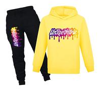 NILKOOZ Boys Tracksuit Letter Printed Hoodie and Pants 2pcs Kids Sweatshirt Clothing Set for 1-13 Years PH1342A-Yellow-160cm
