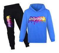 NILKOOZ Boys Tracksuit Letter Printed Hoodie and Pants 2pcs Kids Sweatshirt Clothing Set for 1-13 Years PH1342A-Blue-110cm