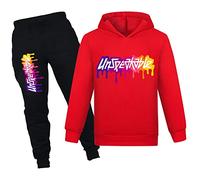 NILKOOZ Boys Tracksuit Letter Printed Hoodie and Pants 2pcs Kids Sweatshirt Clothing Set for 1-13 Years PH1342A-Red-140cm
