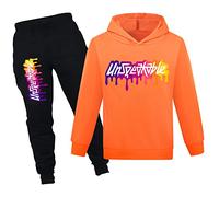 NILKOOZ Boys Tracksuit Letter Printed Hoodie and Pants 2pcs Kids Sweatshirt Clothing Set for 1-13 YearsPH1342A-Orange-150cm