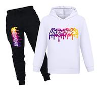 NILKOOZ Boys Tracksuit Letter Printed Hoodie and Pants 2pcs Kids Sweatshirt Clothing Set for 1-13 YearsPH1342A-White-160cm