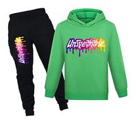 NILKOOZ Boys Tracksuit Letter Printed Hoodie and Pants 2pcs Kids Sweatshirt Clothing Set for 1-13 YearsPH1342A-Green-170cm