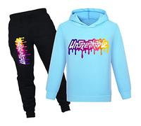 NILKOOZ Boys Tracksuit Letter Printed Hoodie and Pants 2pcs Kids Sweatshirt Clothing Set for 1-13 Years PH1342A-Sky Blue-150cm