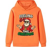 NILKOOZ Christmas 67 Kids Hoodies,Santa Says Six Seven Unisex Cotton Sweatshirt, Cool Santa Graphic with Snowflakes, Comfortable Soft Cotton Fabric, Fun Jumper for Boys Girls Orange