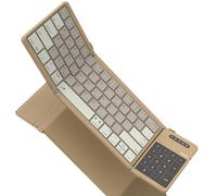 Nillkin Foldable Travel Keyborad with Touchpad & Number Pad, Bluetooth Wireless Portable Folding Full Size Keyboard with Trackpad for PC Laptop iPad Tablets Smartphone, Silicone Leather Cover, Khaki