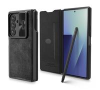 Nillkin for Samsung Galaxy Z Fold 7 Wallet Case with Card Slot and S Pen, PU Leather Case with Flip Cover, Slide Camera protection Cover, Hinge Protection and Detachable S pen slot for Z Fold 7,Black