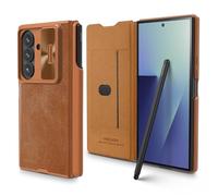 Nillkin for Samsung Galaxy Z Fold 7 Wallet Case with Card Slot and S Pen, PU Leather Case with Flip Cover, Slide Camera protection Cover, Hinge Protection and Detachable S pen slot for Z Fold 7,Brown