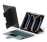 Nillkin iPad Pro 13 Inch Case with Keyboard (M4, 2024), iPad Pro 13 Keyboard Case with Stand and Slide Camera Cover-7 Colors Backlit Keyboard Case with Pencil Holder & Touchpad, Removable Case, Black