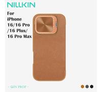 Nillkin Leather Case for iPhone 16 Pro Max, Shockproof, Camera Slider Protection, Back Cover, Luxury Flipcase with Lens Holder Plain leather black