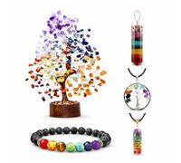 Nilo Crystals 7 Chakra Crystal Tree of Life Gift Set, Large 10-12 Inch Healing Crystals Tree with Pendant Necklace & Lava Bracelet, Natural Gemstones, Crystal Gifts for Women, Spiritual Home Decor