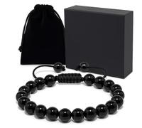 Nilo Crystals® Black Tourmaline Beaded Bracelet - Natural 8mm Gemstone Beads - Adjustable Unisex Healing Crystal Jewelry for Protection, Energy, Grounding & Balance - Gift Box & Velvet Pouch