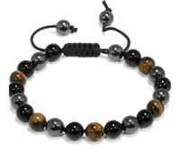 Nilo Crystals® Triple Protection Beaded Bracelet - Tiger Eye, Black Obsidian & Hematite 8mm Gemstone Beads - Adjustable Macrame String, Unisex Healing Crystal Jewelry for Energy & Protection