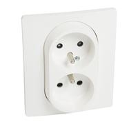 NILOE 2 White Socket, 2x Z/U with Shutters, Screw Terminals, 16A