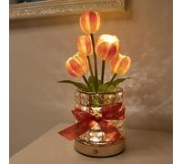 NILoykg& Tulip Bloom Light,LED Flowerpot Desk Lamp 3 Colors Dimmable Artificial Flowers Lamp,USB Charging,Decorative Table Ornament for Home Office,Orange