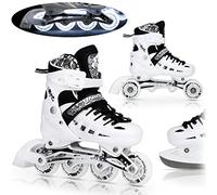 NILS 4-in-1 Set Inline Skates Triskates Roller Skates Ice Skates Twinkle White ABEC7 LED Light Wheels Size Adjustable 39-42, 39-42