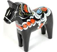 Nils Olsson Hemslojd Ab Traditional Wooden Swedish Dala Horse, Hand Painted Christmas Figurine, Black, 8" (20 cm)