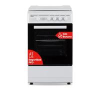Nilson Cocina Gas Butano 4 Zonas de Cocción, Horno 43 L, Blanco NKG4500TM. Control Manual, 2 Programas de Cocción, Cristal en Puerta de Doble Capa, Tapa Abatible