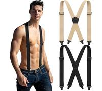 Niltracy 2 Pcs Suspenders for Men Under Clothing Hidden Airport Friendly Suspenders with Plastic Clip (Black, Khaki)