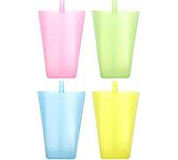 Niltracy 4Pcs Cup with Built in Straw Plastic Water Sippy Cups Straw Cups Drinking Cups for Water Juice Milk 3.15 x 3.15 x 5.12Inch