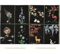 Niltracy 8Pcs Rainbow Scratch Painting Postcards Animal Flowers Drawing Postcards Scratch Off Art Paper Colorful Drawing Board Painting Doodle Creative DIY Art Supplies