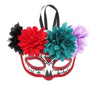Niltracy Ghost Mask, Flower - adorned & Flat - top with Four Red Flowers Design, Ideal for Day of the Dead, Costume Parties, Halloween, Cosplay & Carnival Celebrations, Ghost Mask, Single Piece