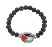 Niltracy Palestine Flag Time Gem Bracelet, Black Beaded & Unisex Versatile Style, Ideal for Daily Matching & Casual Wear, Palestine Flag Time Gem Bracelet, Time Gem Inlaid