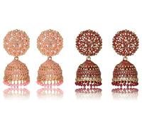 Nilu's Collection Ethnic Oxidised Jhumka for Women and Girls Wedding, Party Festival Wear Alloy Jhumki Earring (Red, Blue, Pink, Copper), Medium, Sterling Silver, No Gemstone