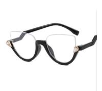 NILZA Cat Eye Eyeglasses Half Rim Reading Glasses Women Computer Readers Semi Rimless Eyewear Fashion Glasses For Ladies (Color : Black, Size : +1.75)
