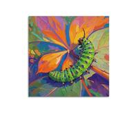 Nimal Caterpillar Coiling on Colorful Leaf Poster Modern Wall Art Canvas Aesthetic Decoration Painting 28x28inch(70x70cm) Unframe-style