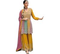 Nimbark Indian Pakistani Style Eid Festival Salwar Kameez Ready to Wear Salwar Suit Party Wear Embroidered for women, Yellow, X-Large