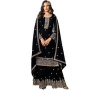 Nimbark Ladies Pakistani Embroidered Georgette Salwar Indian Costume Ready to Wear, Black_1, XXL