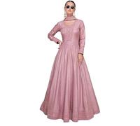 Nimbark Ready to Wear Indian Pakistani Silk Embroidered Sequins Anarkali Suit Gown Festive Wear/Partywear With Dupatta, Dusty Pink, XL