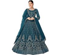 Nimbark Ready to Wear Women's Designer Eid Festival Salwar Suit Indian/Pakistani Anarkali Gown/Lehenga Choli with Dupatta, Rama, XL