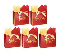 Nimbbex 5 Senses Gift Bags, Metallic Sight Smell Touch Taste Sound Gift Bags (B) (Red)