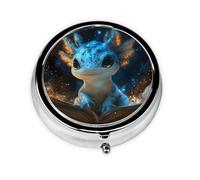 Nimbisense Axolotl Galaxy Blue Print Pill Box, Small Pill Organizer with 3 Compartments, Cute Round Portable Travel Metal Pill Case for Pocket Or Purse