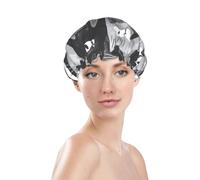 Nimbisense Cats Print Shower Cap For Women, Reusable, Double Layers Waterproof Bathing Shower Hat With Soft Comfortable Peva Lining, For Long Hair And Braids