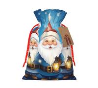 Nimbisense Christmas Gnomes Print Christmas Bags Reusable Burlap Gift Bags With Drawstring For Holiday Goodie Candy Cookie Gift Giving